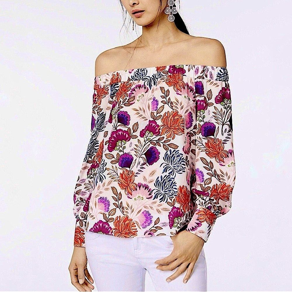 NWT INC Lovely Lobelia Bloom Off-The-Shoulder Blouse Size Small